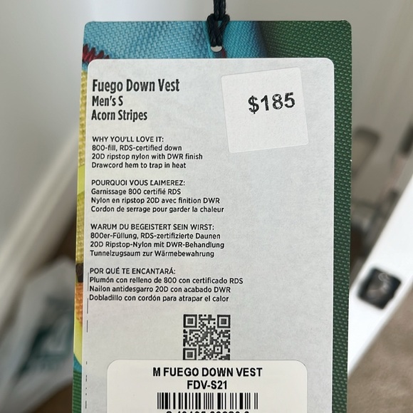 Cotopaxi Men’s Brown Fuego Down Vest in Acorn Stripe, NWT - Picture 5 of 6